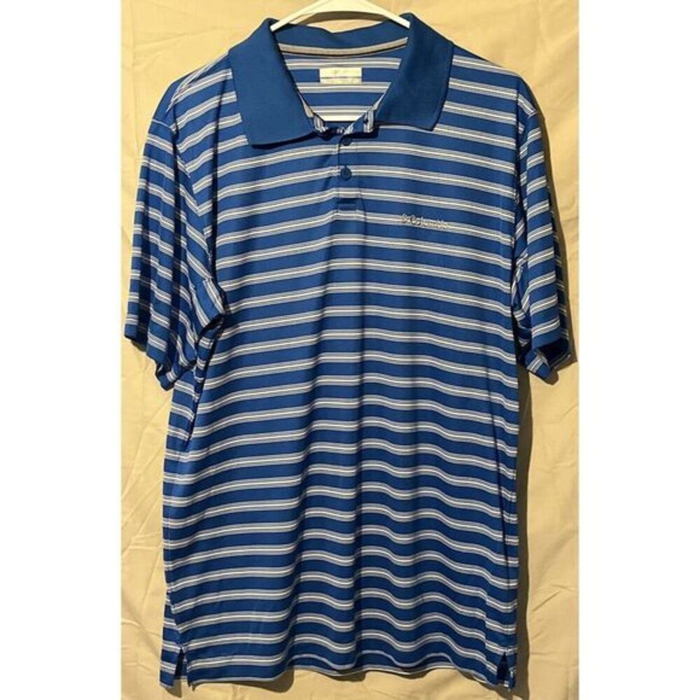 Columbia Men's Large Polo Great Blue Color With White Stripe